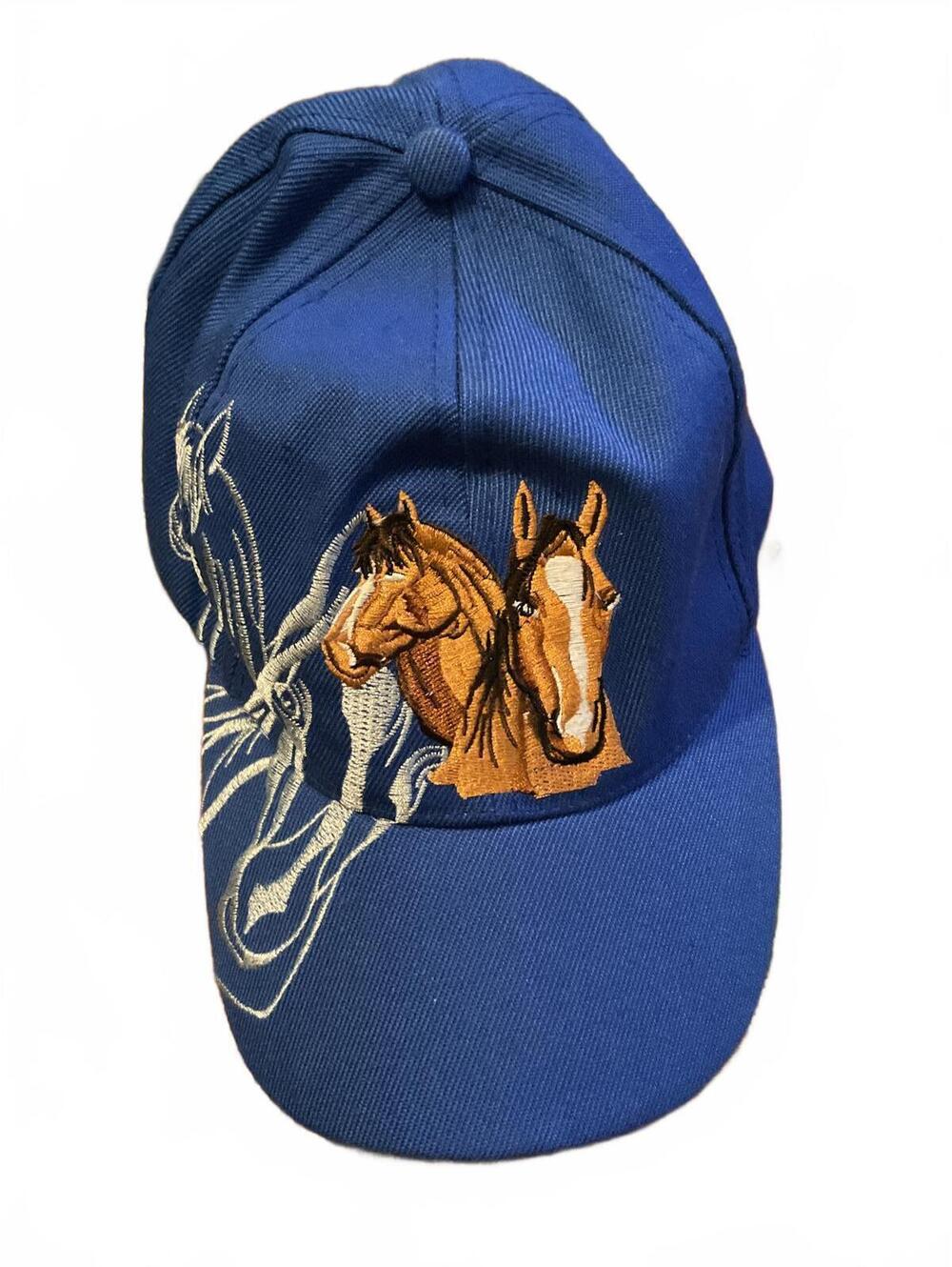 Embroidered Blue Horse Cap One Size fits Most Cotton Blend